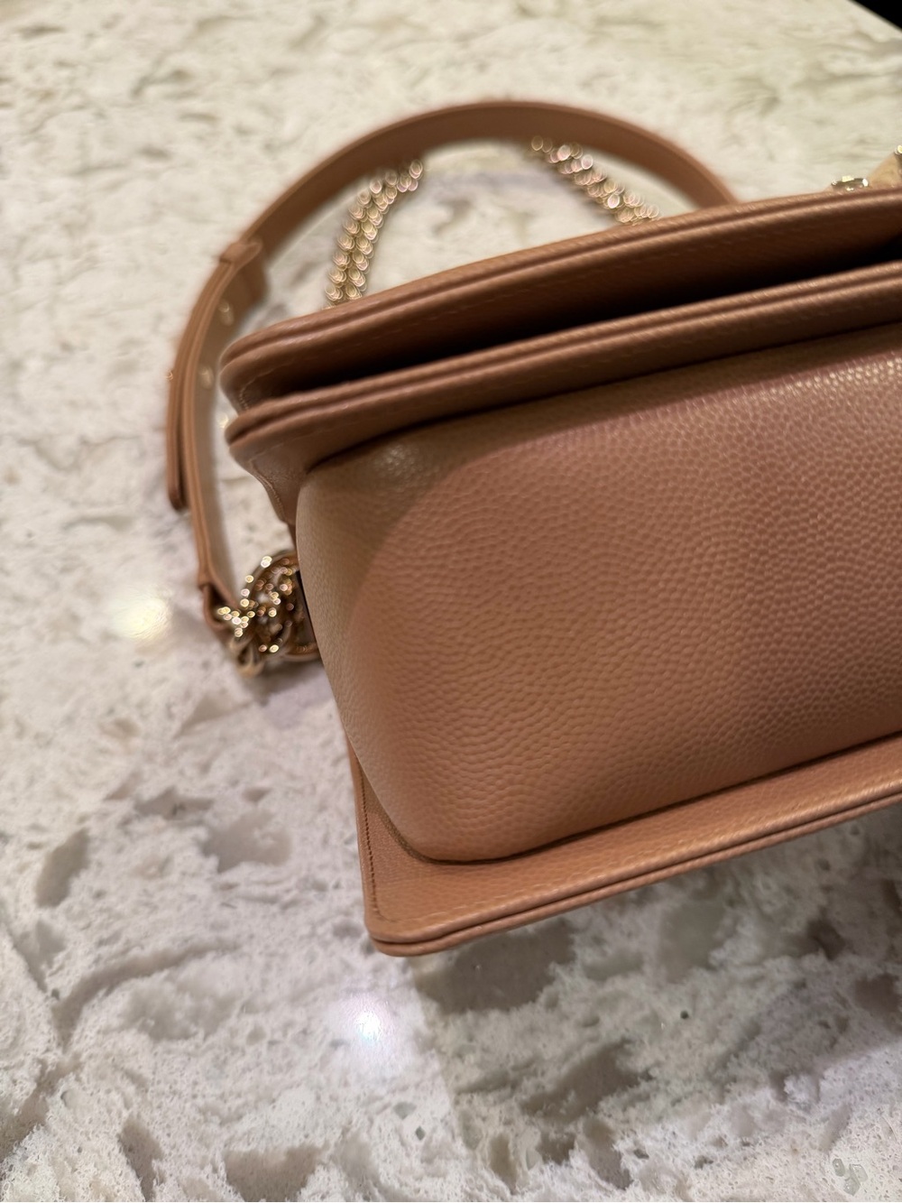 CHANEL Chevron Quilted Shoulder Bag in Tan with Gold Hardware - Picture 3 of 9